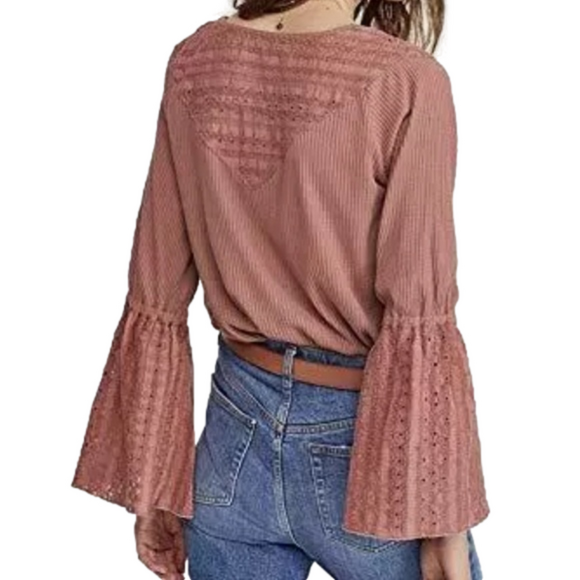 Free People Flowy Crochet Bell Sleeve Boho Tunic - Picture 6 of 16